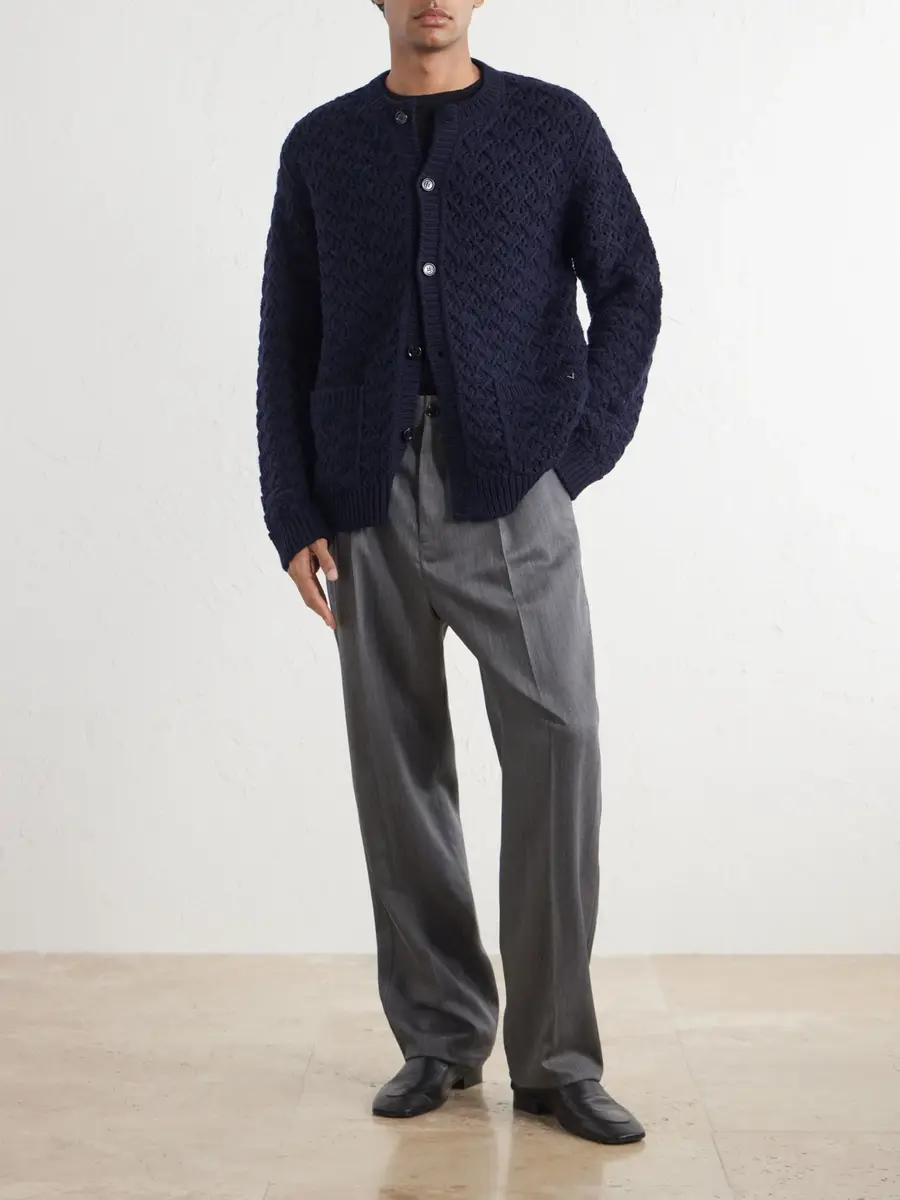 Valentino Garavani Straight-Leg Pleated Herringbone Virgin Wool Trousers - Men | Thumbnail 2