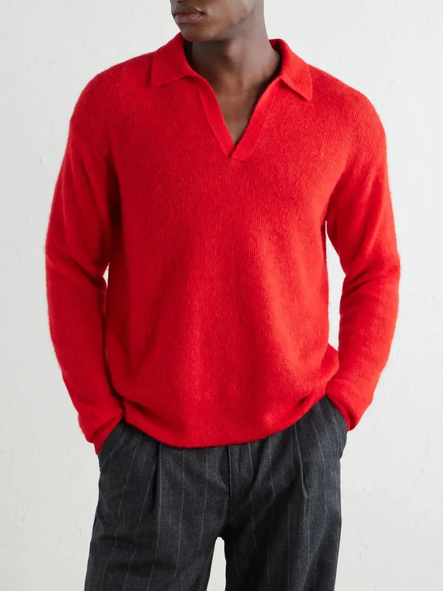 Auralee Alpaca-Blend Polo Sweater - Men | Thumbnail 3 Auralee Alpaca-Blend Polo Sweater - Men | Thumbnail 3