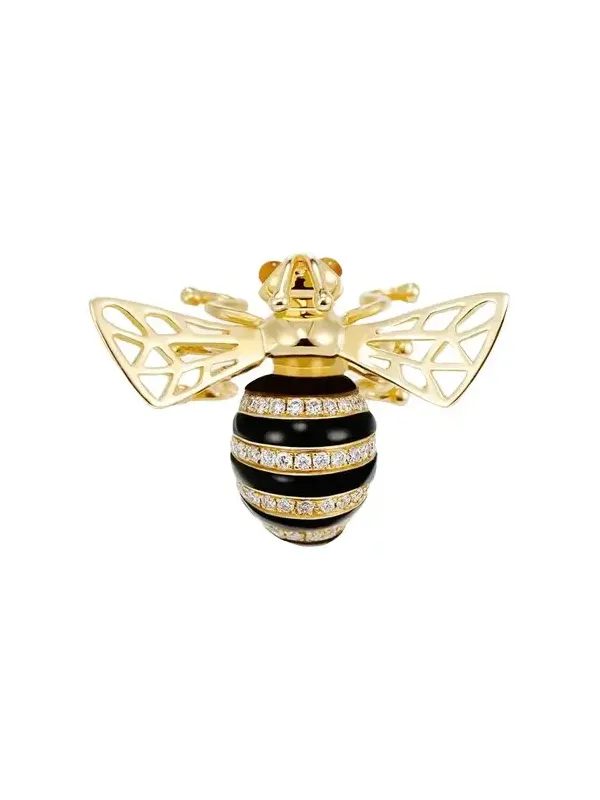 18k Yellow Gold Honey Bee Single Earring With Diamond And Black Onyx
