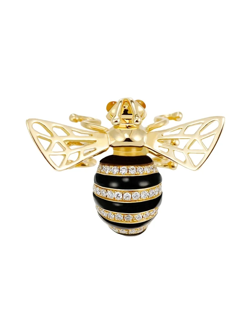 Mio Harutaka 18k Yellow Gold Honey Bee Single Earring With Diamond And Black Onyx
