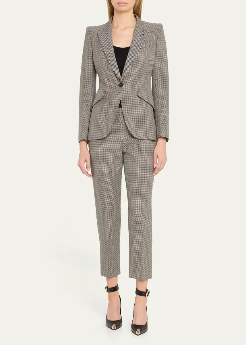 Alexander McQueen Mid-Rise Straight-Leg Houndstooth Trousers | Thumbnail 2 Alexander McQueen Mid-Rise Straight-Leg Houndstooth Trousers | Thumbnail 2