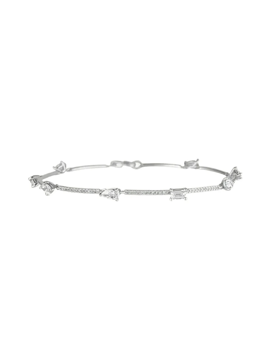 14K White Gold Fancies Curve Link Bracelet with Diamonds, 7"L 14K White Gold Fancies Curve Link Bracelet with Diamonds, 7"L
