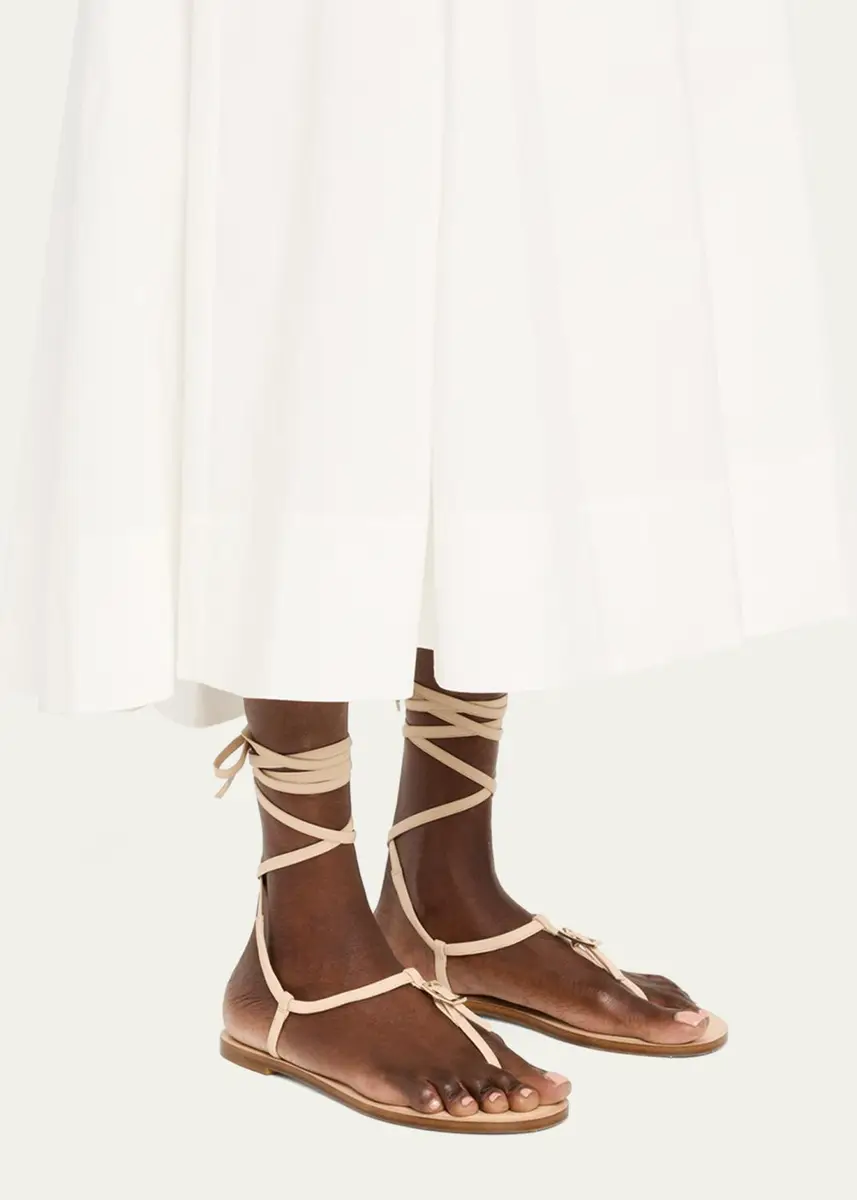 Stuart Weitzman Georgie Leather Ankle-Wrap Flat Sandals | Thumbnail 2 Stuart Weitzman Georgie Leather Ankle-Wrap Flat Sandals | Thumbnail 2