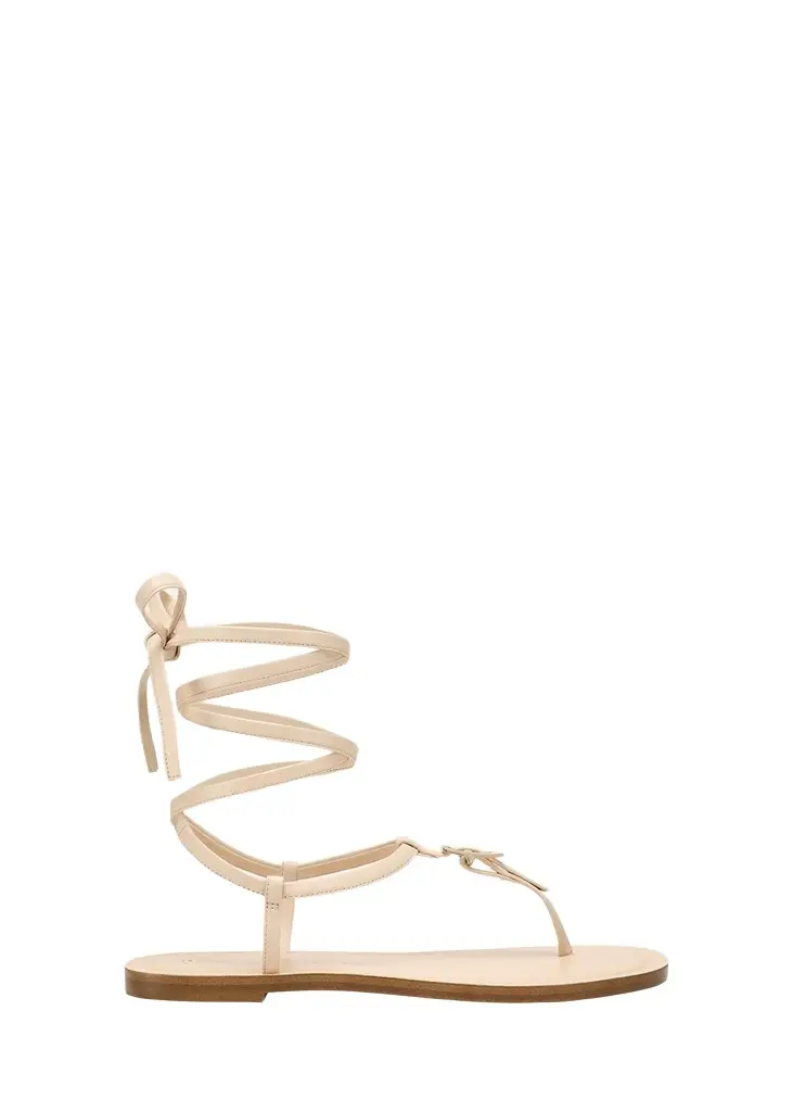 Stuart Weitzman Georgie Leather Ankle-Wrap Flat Sandals