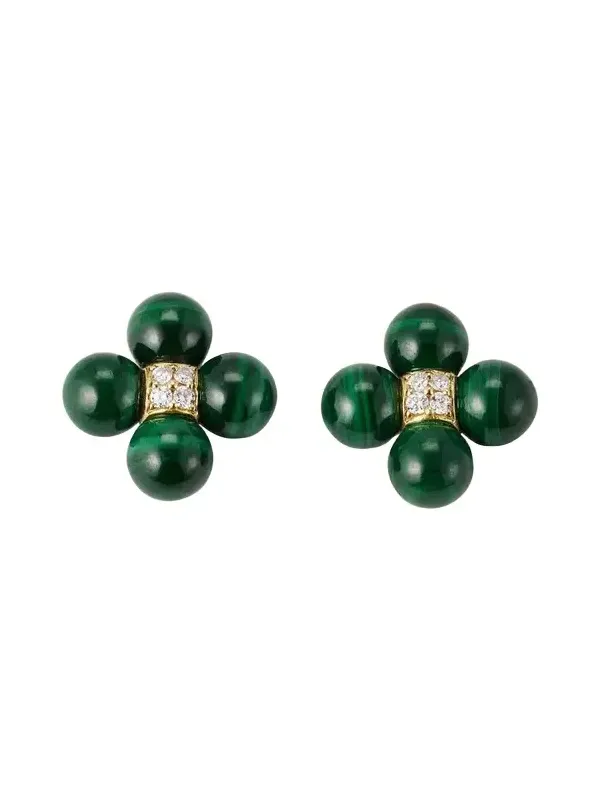 Sequence 18k Gold Stud Earrings with Malachite and Diamond Sequence 18k Gold Stud Earrings with Malachite and Diamond