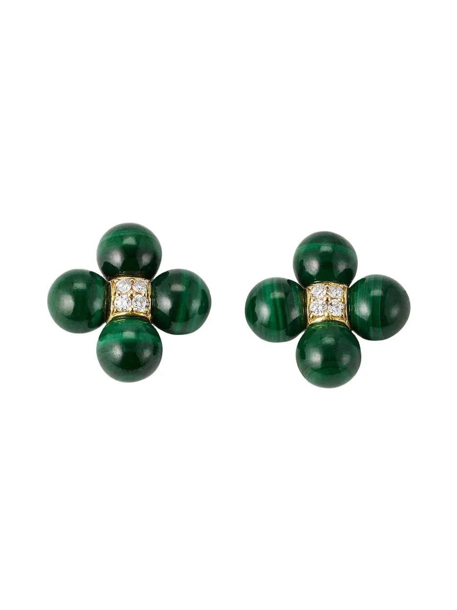 Sequence 18k Gold Stud Earrings with Malachite and Diamond Sequence 18k Gold Stud Earrings with Malachite and Diamond