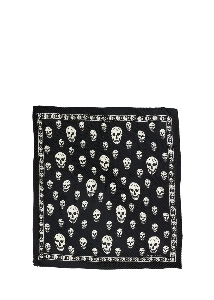 Alexander McQueen Pleated Silk Skull Scarf