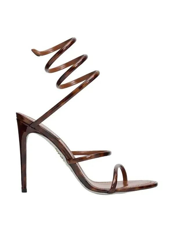 105mm Cleo Tortoiseshell Patent Leather Snake-Wrap Sandals 105mm Cleo Tortoiseshell Patent Leather Snake-Wrap Sandals