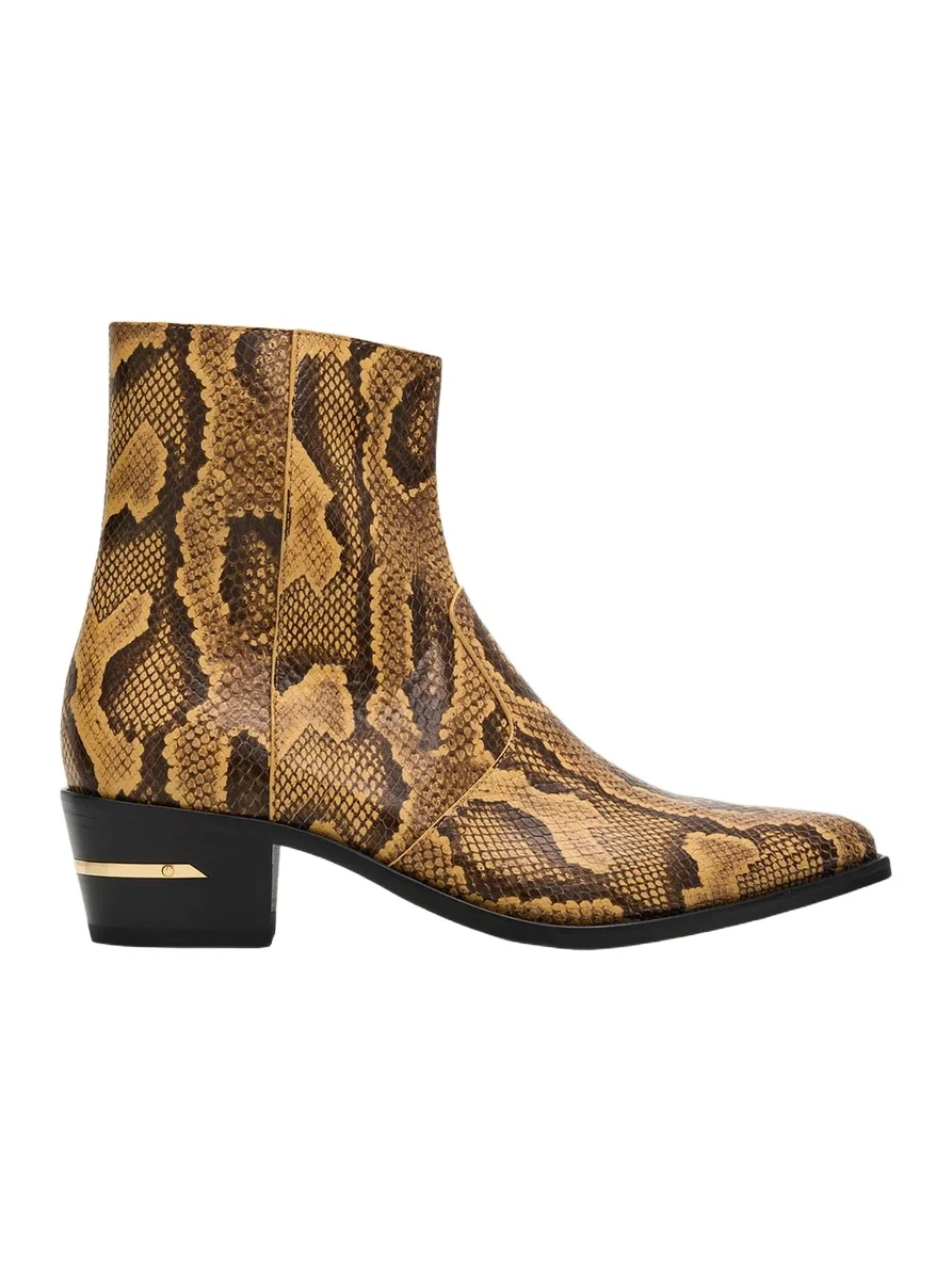Men's Python-Embossed Leather Ankle Boots