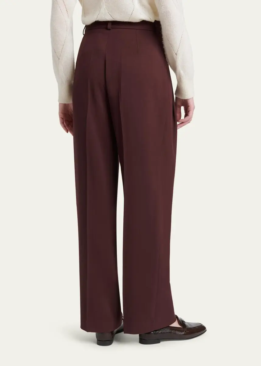 Kiton Pleated Wool-Silk Straight-Leg Trousers | Thumbnail 3