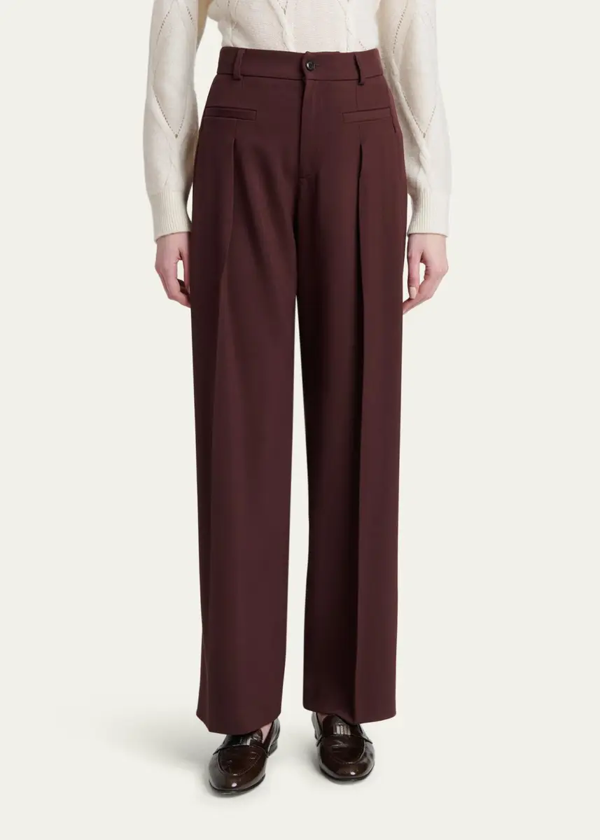 Kiton Pleated Wool-Silk Straight-Leg Trousers | Thumbnail 4