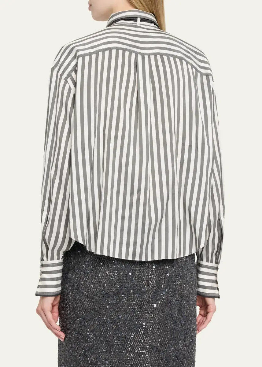 Brunello Cucinelli Wide Silk Stripe Button-Down Shirt | Thumbnail 3