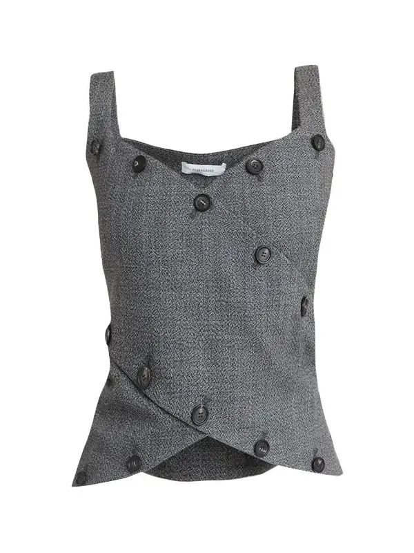 Ferragamo Button-Embellished Mouline Wool Top