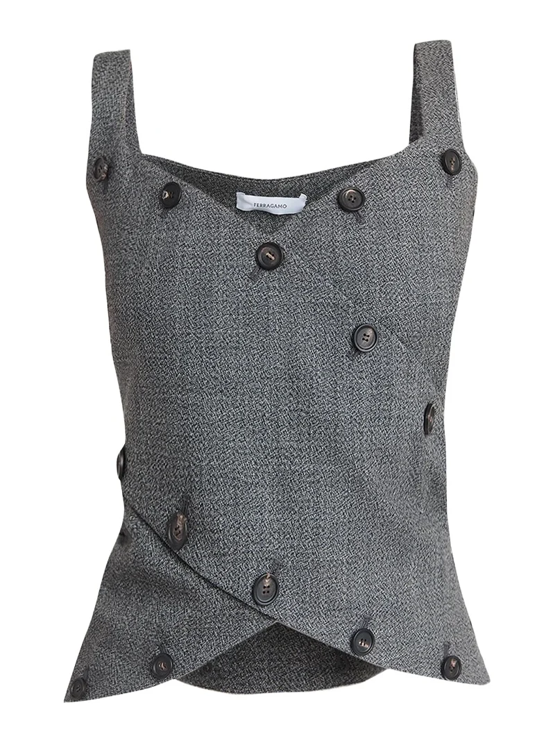 Button-Embellished Mouline Wool Top Button-Embellished Mouline Wool Top