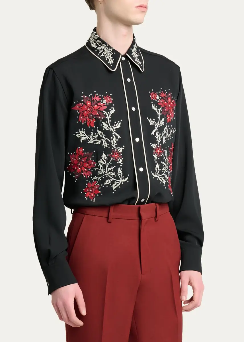 AMIRI Men's Flow Crystal-Embellished Floral Dress Shirt | Thumbnail 4 AMIRI Men's Flow Crystal-Embellished Floral Dress Shirt | Thumbnail 4