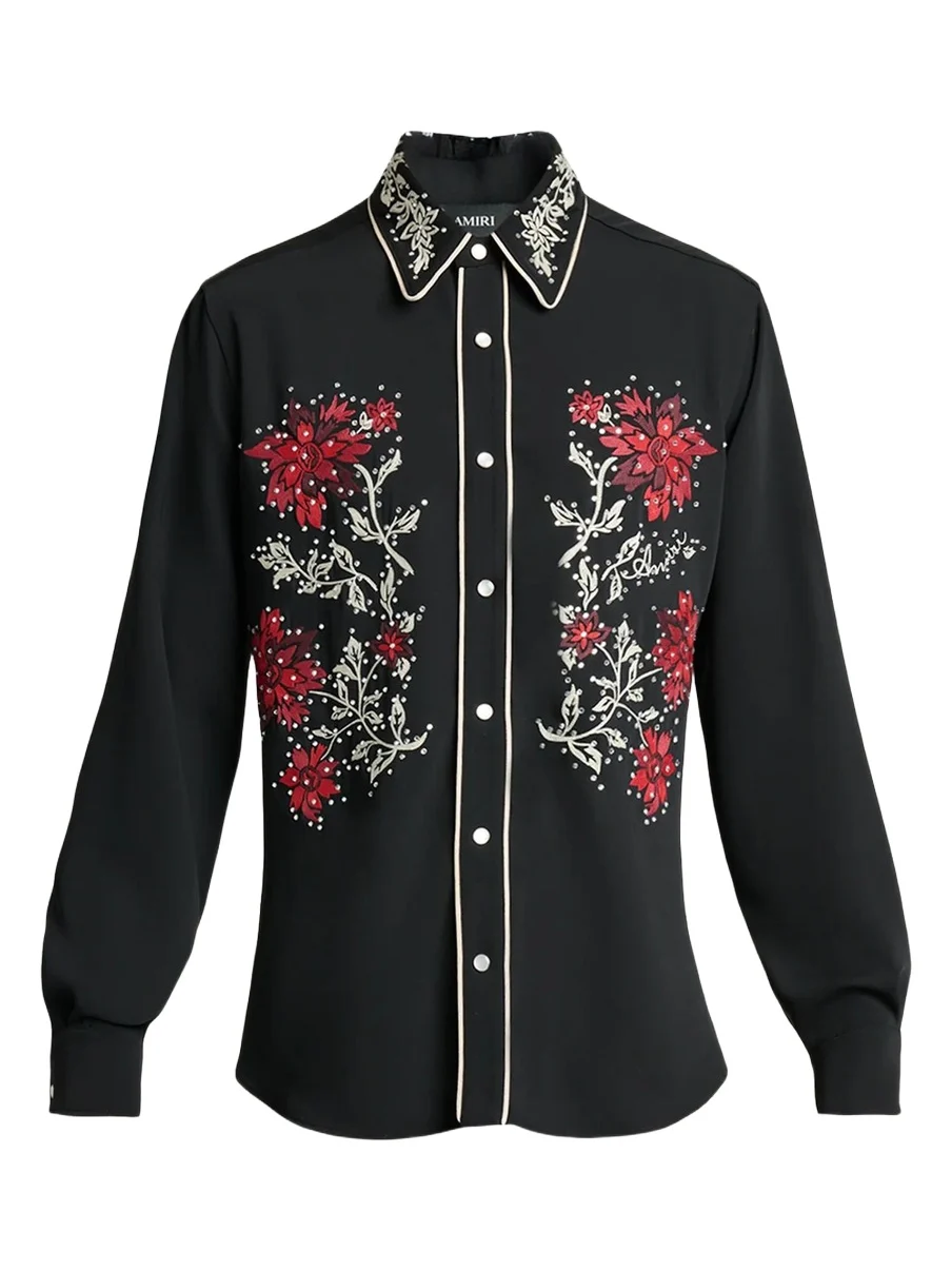 Men's Flow Crystal-Embellished Floral Dress Shirt