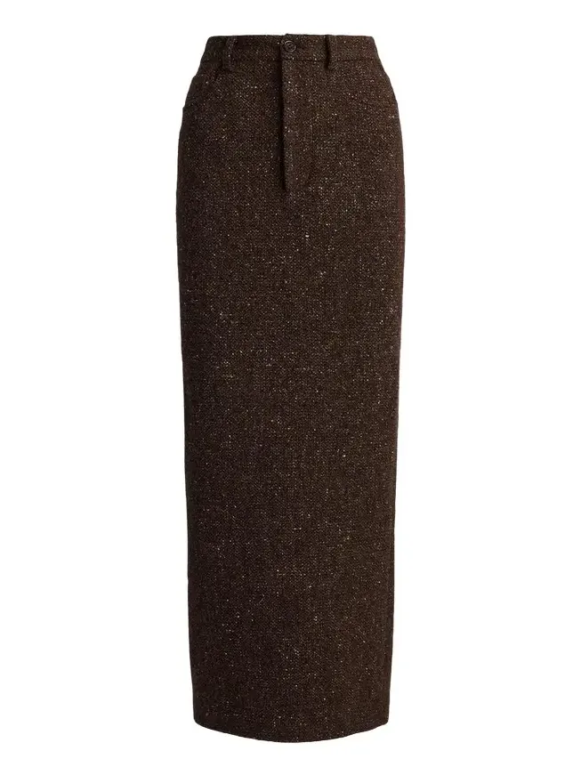 Fontaine Wool-Blend Donegal Tweed Skirt