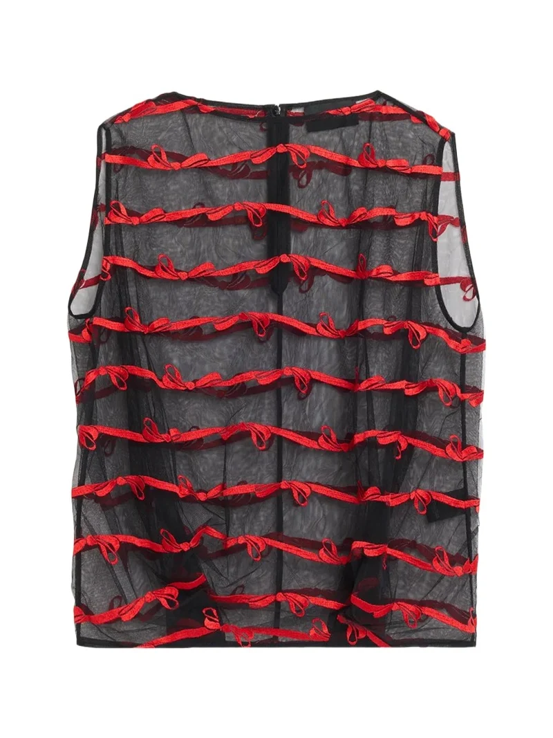 Simone Rocha Bow Embroidered Tulle Boxy Smock Top