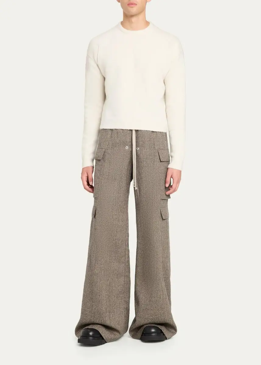 Rick Owens Men's Melange Wool Wide-Leg Drawstring Cargo Pants | Thumbnail 2 Rick Owens Men's Melange Wool Wide-Leg Drawstring Cargo Pants | Thumbnail 2