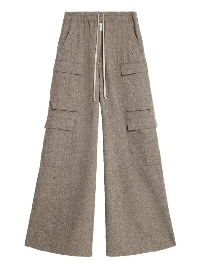Men's Melange Wool Wide-Leg Drawstring Cargo Pants Men's Melange Wool Wide-Leg Drawstring Cargo Pants