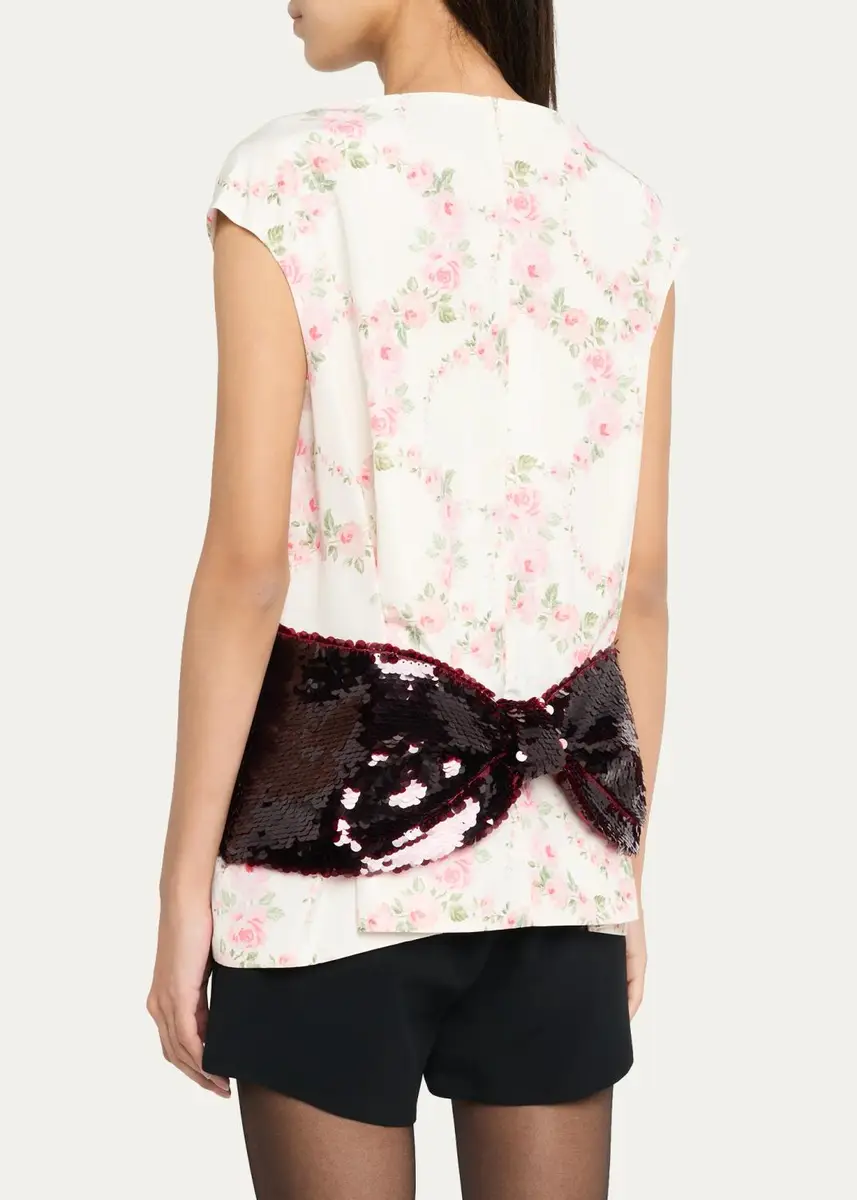 Simone Rocha Boxy Floral Satin Sequined Bow Peplum Top | Thumbnail 3
