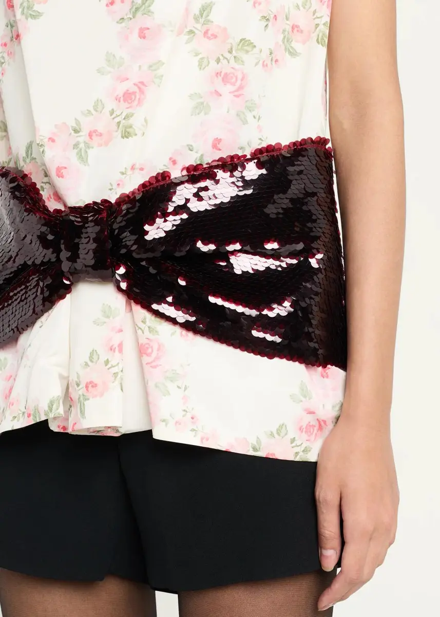 Simone Rocha Boxy Floral Satin Sequined Bow Peplum Top | Thumbnail 5