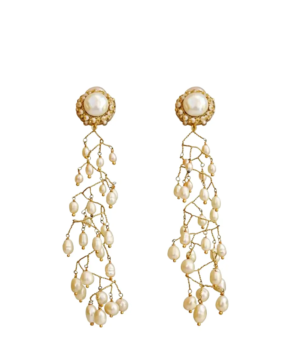 RANJANA KHAN Pearl Twirl 14K Yellow Gold Plated Clip-On Chandelier Earrings | Thumbnail 2 RANJANA KHAN Pearl Twirl 14K Yellow Gold Plated Clip-On Chandelier Earrings | Thumbnail 2