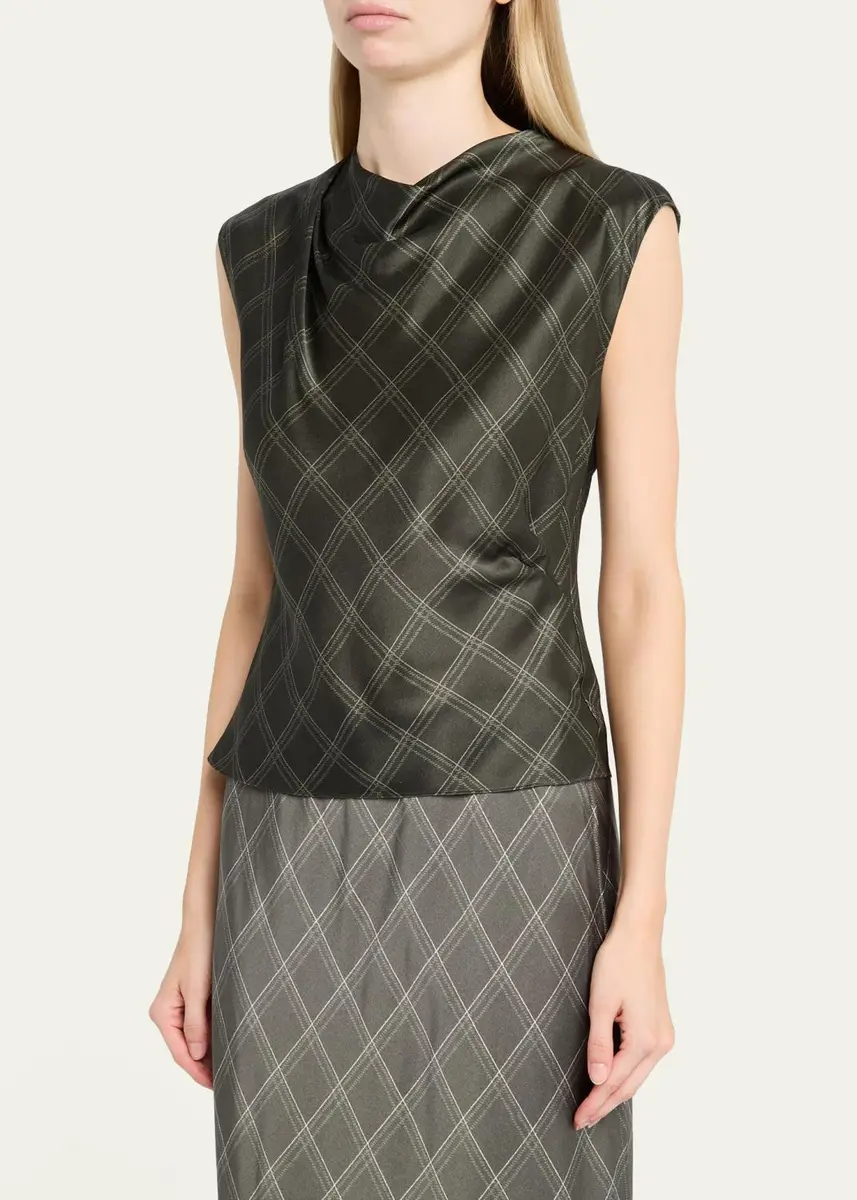 Vince Diamond Plaid Silk Cowl-Neck Top | Thumbnail 4 Vince Diamond Plaid Silk Cowl-Neck Top | Thumbnail 4