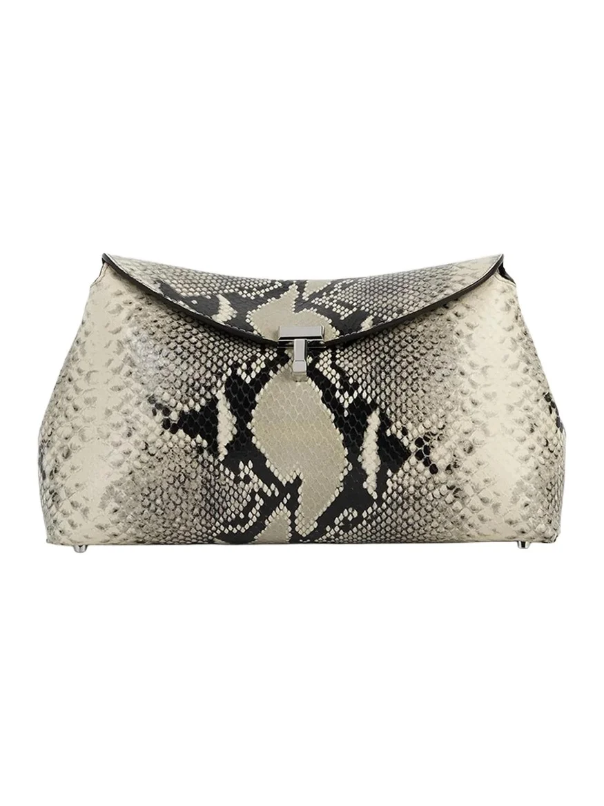TOTEME T-Lock Python-Print Leather Clutch Bag