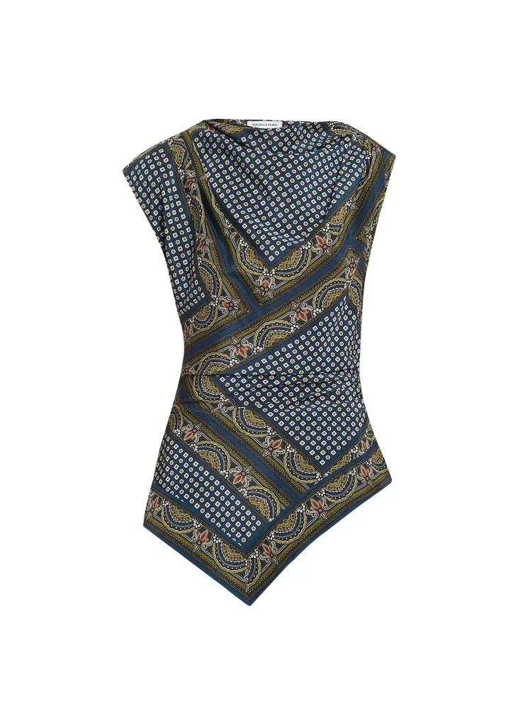 Veronica Beard Yvonne Paisley Silk-Blend Asymmetric Top