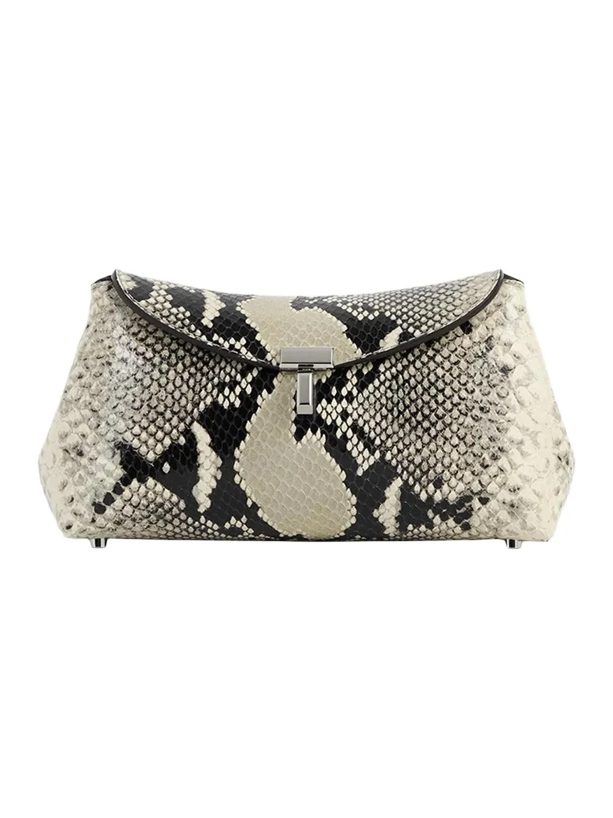 TOTEME T-Lock Mini Python-Print Leather Clutch Bag