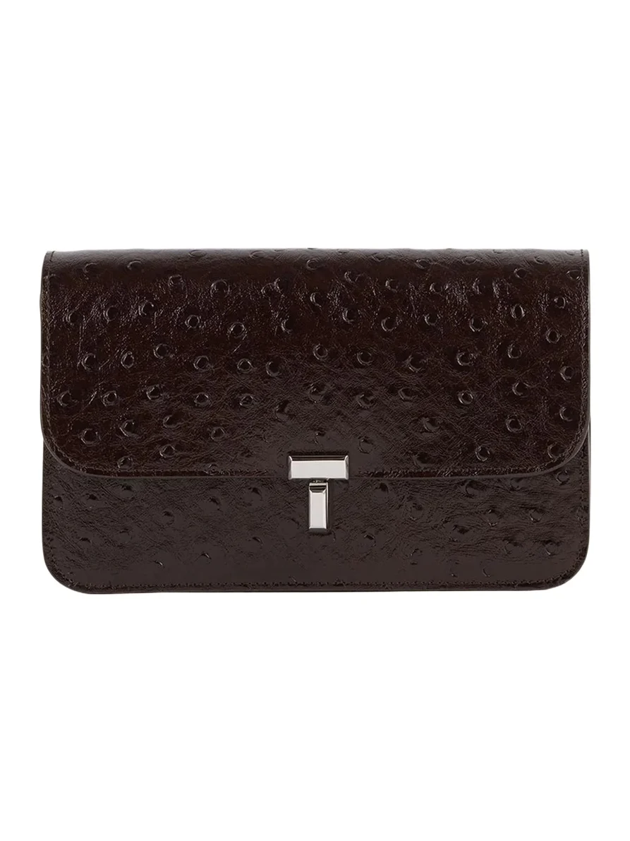 TOTEME T-Lock Ostrich-Embossed Leather Crossbody Bag