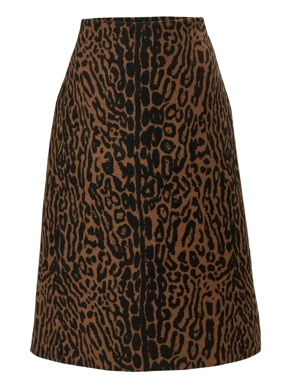 Carolina Herrera Wool Leopard A Line Skirt