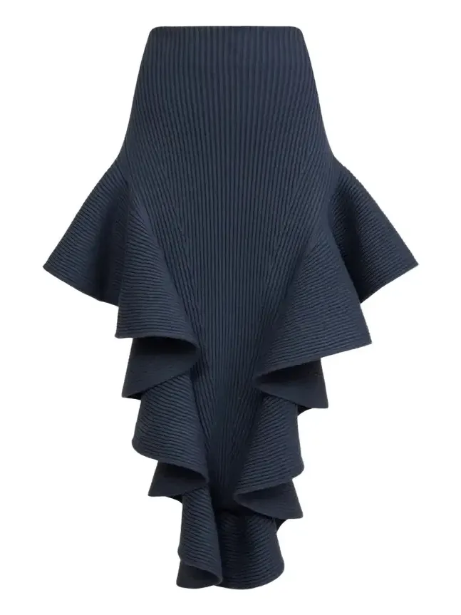 Ruffle Pointed Sculpted Midi Skirt