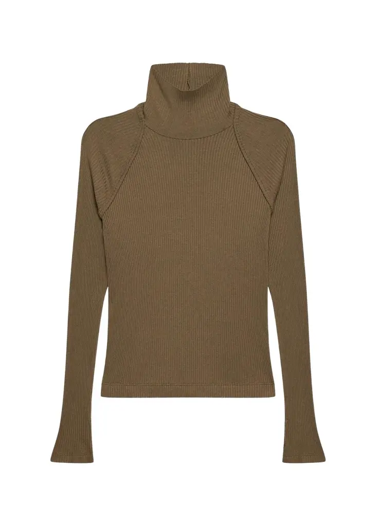 Rib-Knit Shrug Turtleneck