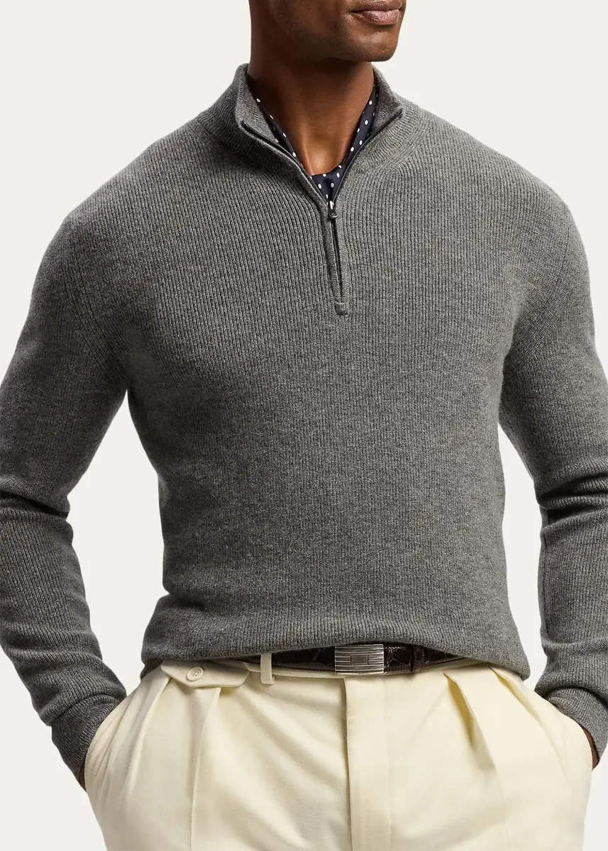 Ralph Lauren Purple Label Men's Textured Cashmere Quarter-Zip Sweater | Thumbnail 4 Ralph Lauren Purple Label Men's Textured Cashmere Quarter-Zip Sweater | Thumbnail 4
