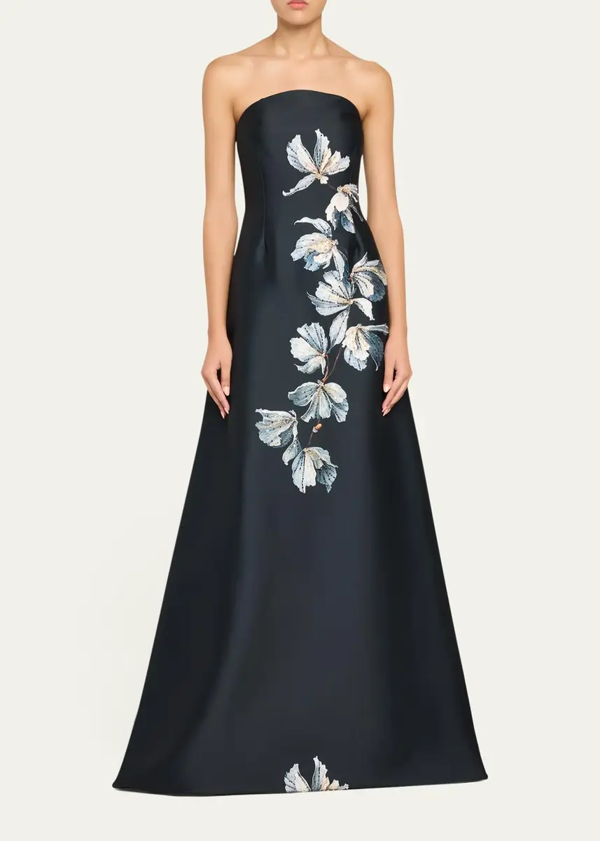 Rickie Freeman for Teri Jon Beaded Floral Mikado A-Line Gown | Thumbnail 2
