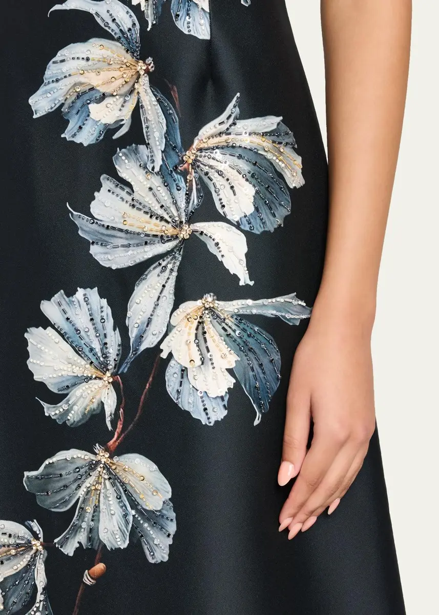 Rickie Freeman for Teri Jon Beaded Floral Mikado A-Line Gown | Thumbnail 5