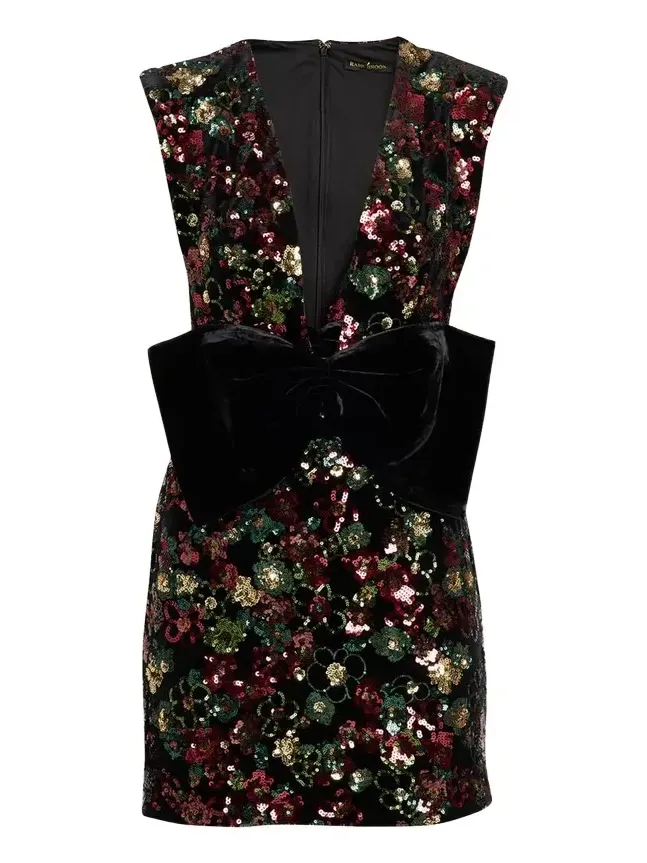 Kimberly Plunging Floral Sequin Mini Dress Kimberly Plunging Floral Sequin Mini Dress