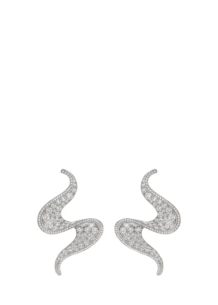 Reza Contour 18K White Gold Diamond Spiral Earrings