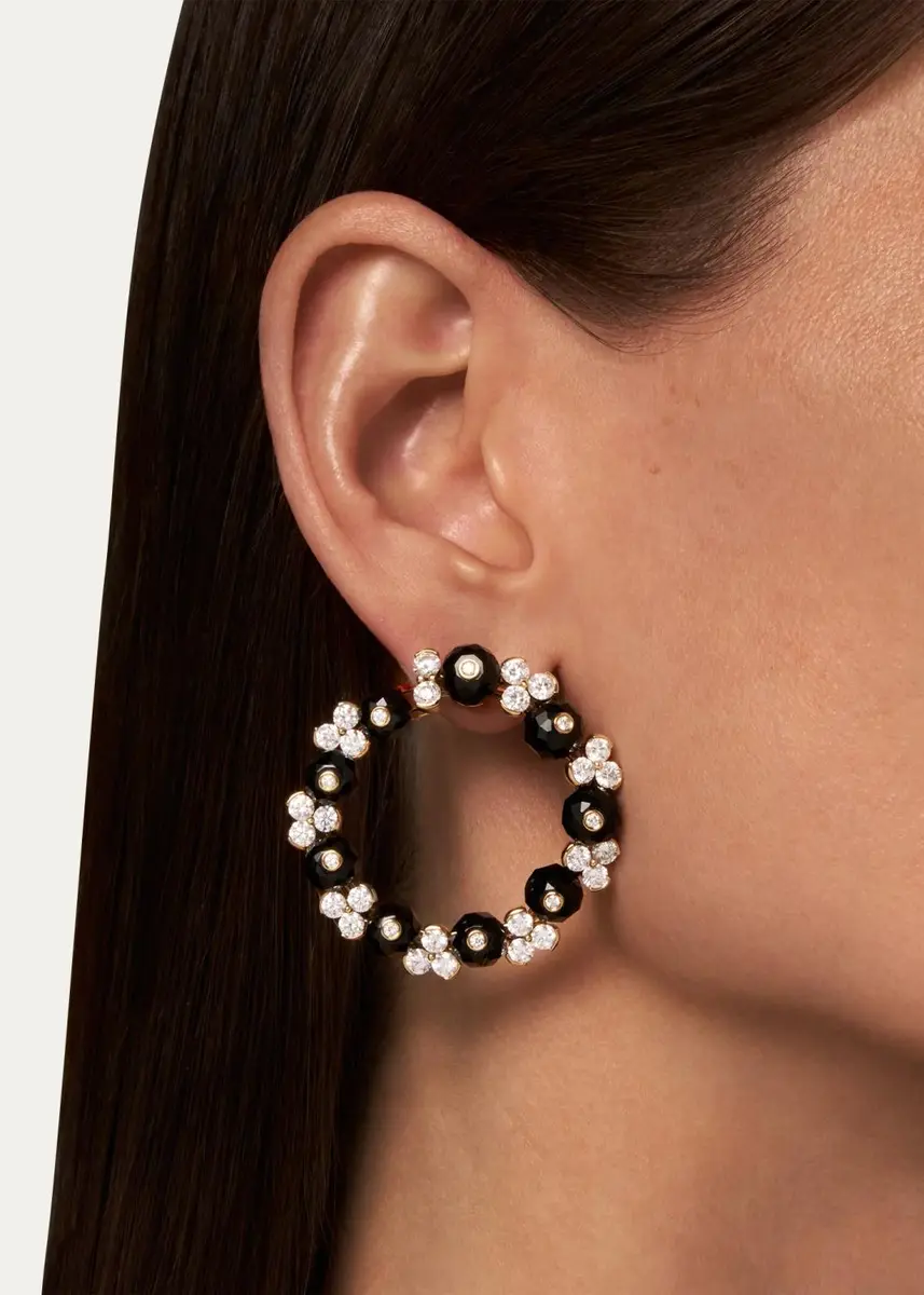 Reza Nature 18K Yellow Gold White Diamond and Black Onyx Farandola Earrings | Thumbnail 2