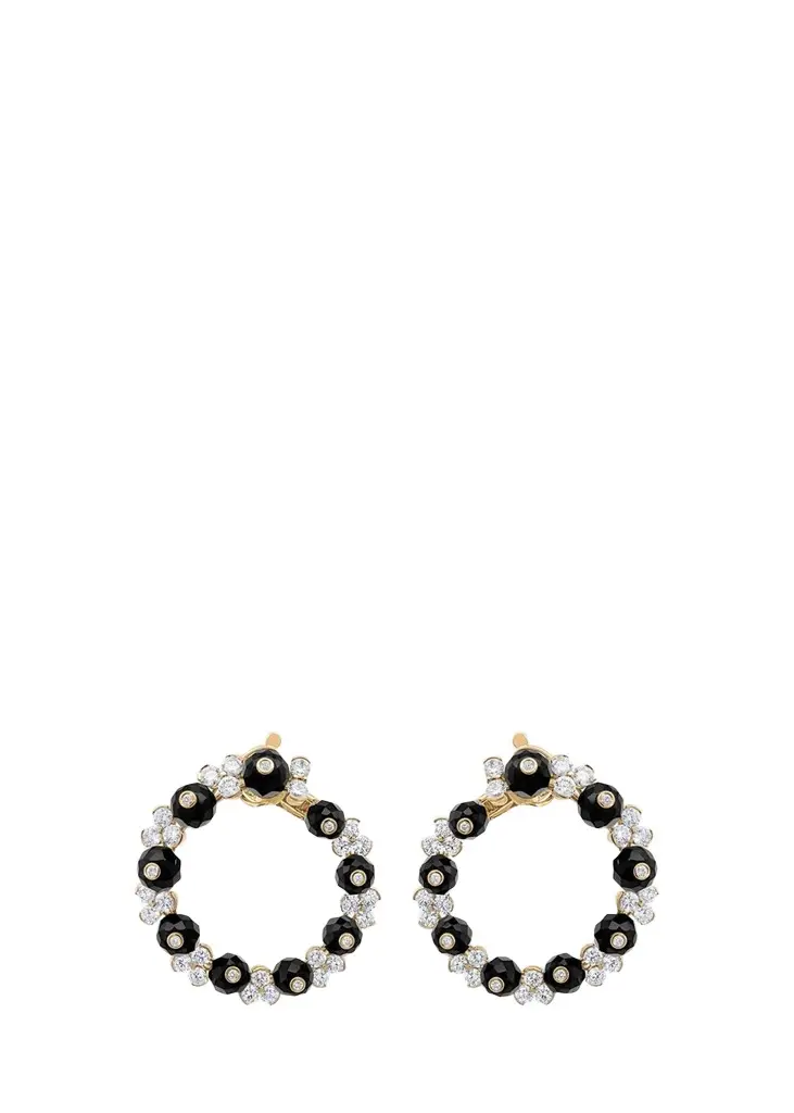 Nature 18K Yellow Gold White Diamond and Black Onyx Farandola Earrings