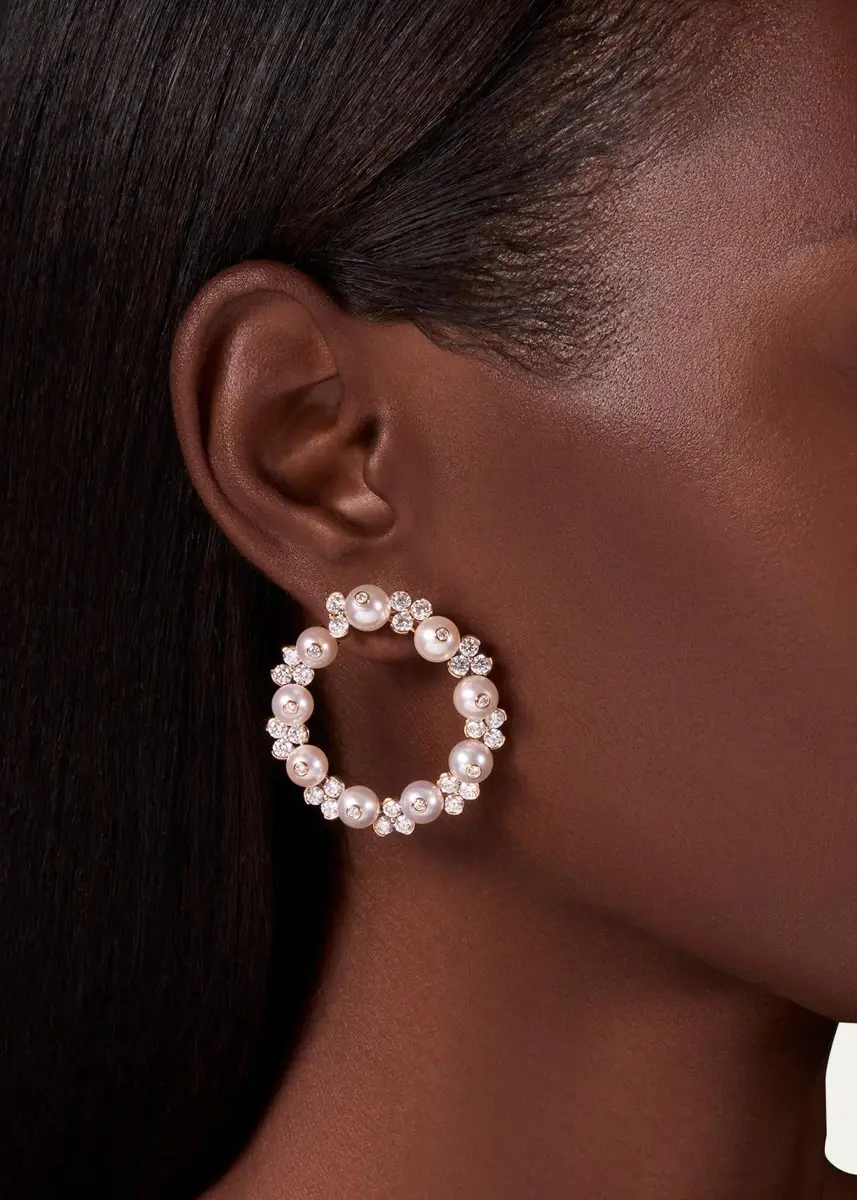 Reza Nature 18K Rose Gold White Diamond and Pearl Farandola Earrings | Thumbnail 2 Reza Nature 18K Rose Gold White Diamond and Pearl Farandola Earrings | Thumbnail 2