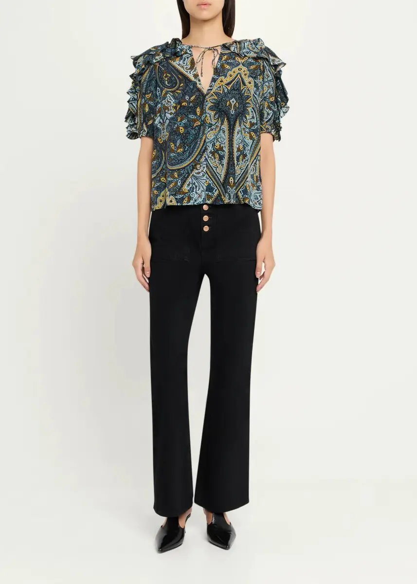 Ulla Johnson Josephine Paisley Flutter-Sleeve Blouse | Thumbnail 2