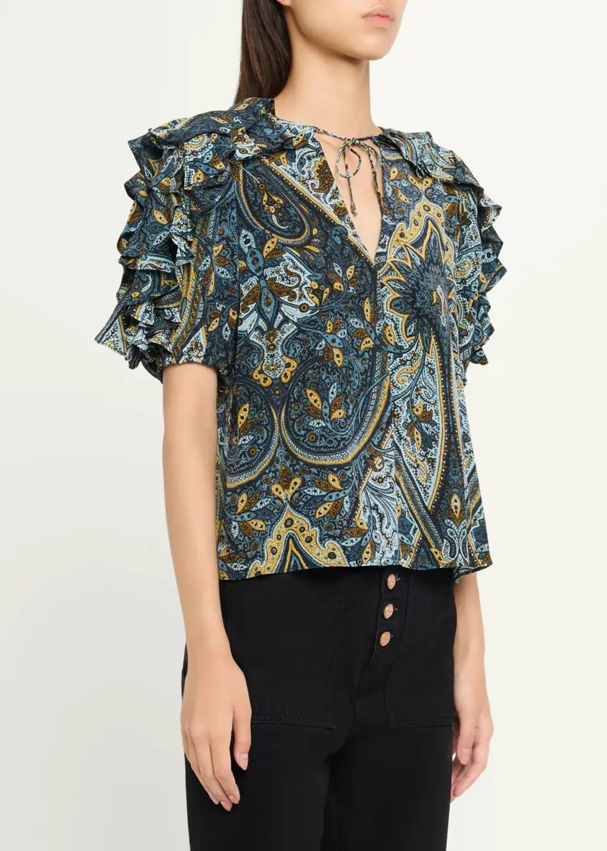 Ulla Johnson Josephine Paisley Flutter-Sleeve Blouse | Thumbnail 4