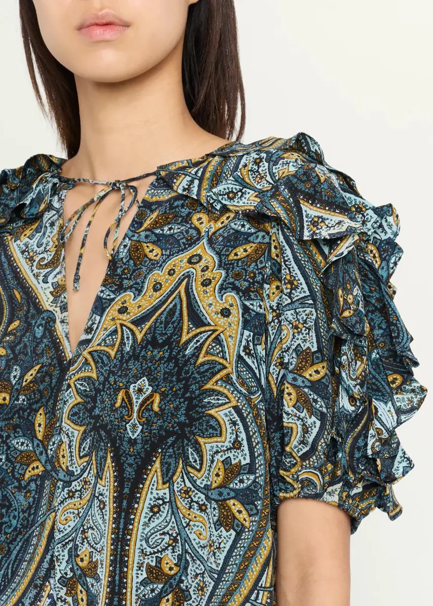 Ulla Johnson Josephine Paisley Flutter-Sleeve Blouse | Thumbnail 5