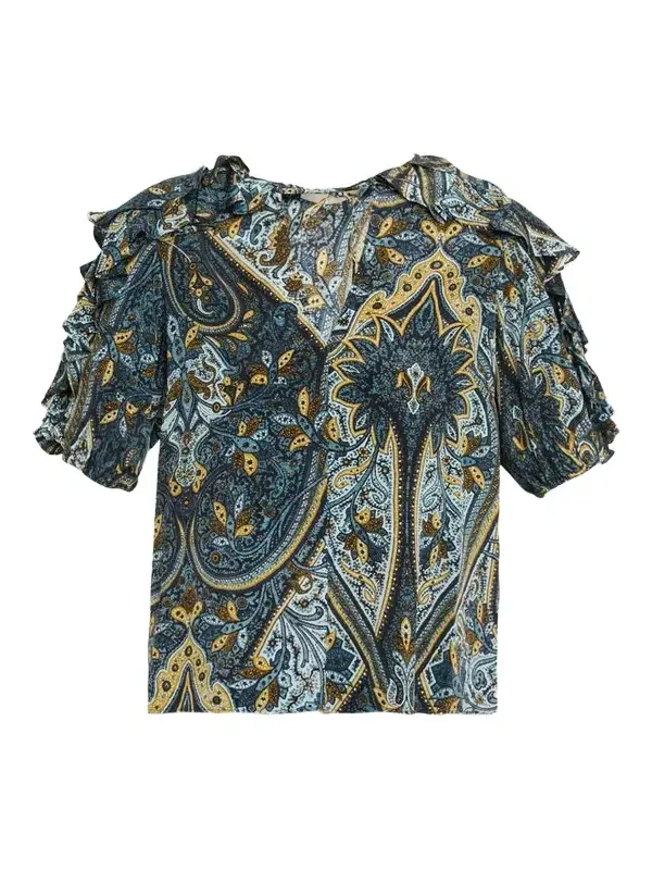 Josephine Paisley Flutter-Sleeve Blouse Josephine Paisley Flutter-Sleeve Blouse