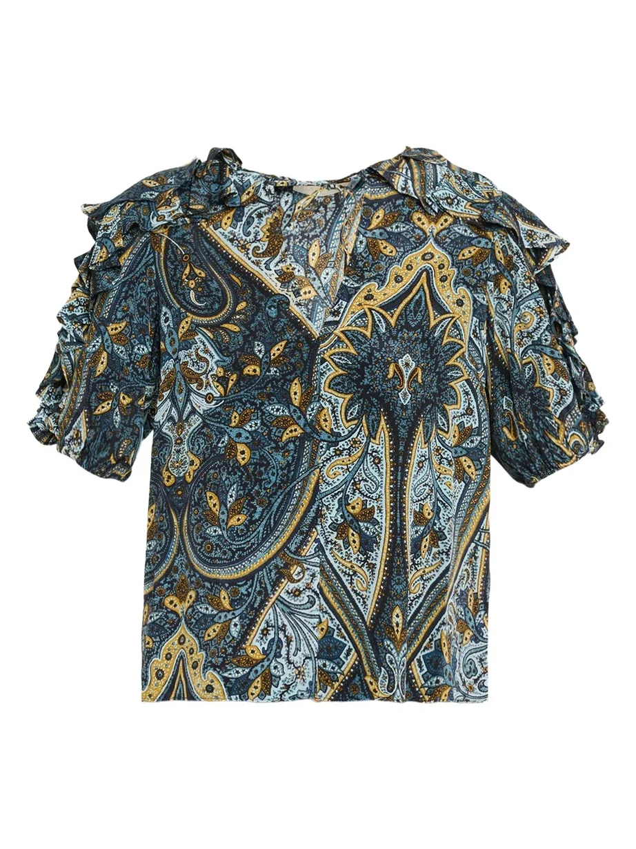 Josephine Paisley Flutter-Sleeve Blouse Josephine Paisley Flutter-Sleeve Blouse