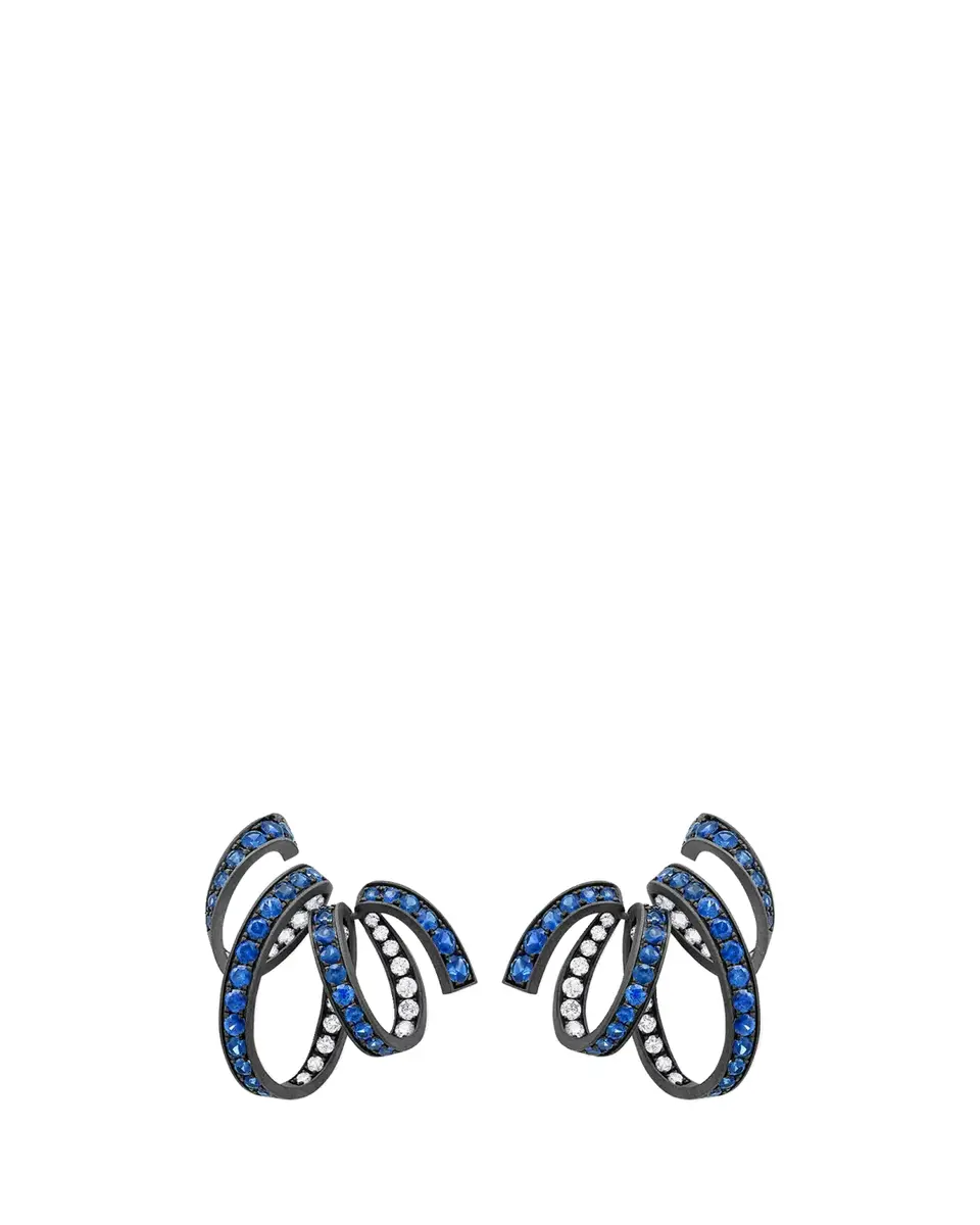 Reza Ruban 18K Black Gold Blue Sapphire and Diamond Earrings | Thumbnail 2