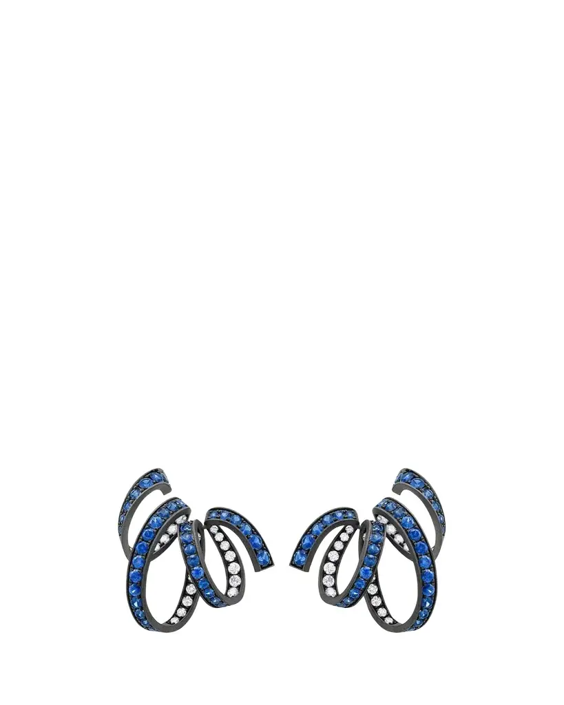 Ruban 18K Black Gold Blue Sapphire and Diamond Earrings